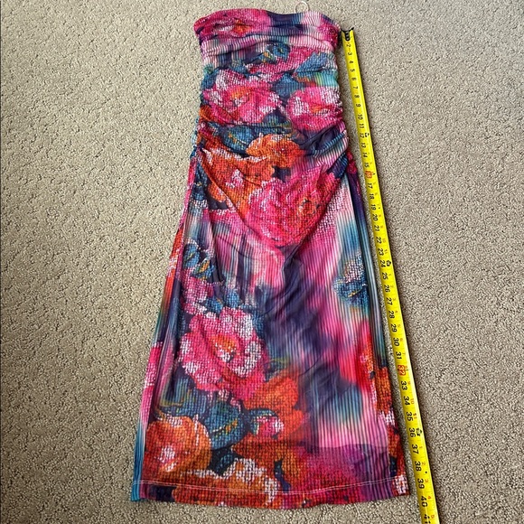 Anthropologie The Soleil Slim Strapless Ruched Mesh Dress Midi Pink Size XS NEW - Picture 9 of 14